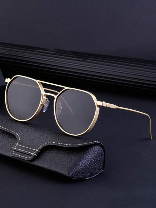 1 Pair Men Metal Frame Round Retro Driving Fashion Glasses, Fashionable For Summer Beach Vacation,Outdoor,Travel