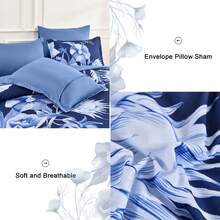 7 Pieces Purple Floral Comforter Sets Full Queen King Bed In A Bag,Elegant Flower Comforter With Sheet Set, Soft Microfiber Bedding Set For Wedding Items,Valentines Day Home Bed Room Decor,Mothers Day Gift,All Season - 藏蓝色 - 查看 6