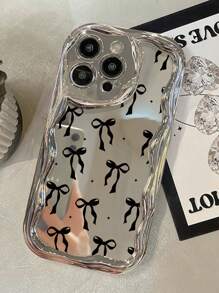 Funda de teléfono a prueba de caídas con lazo, borde ondulado de crema, chapado en plata de alta gama, lazo negro, pintura colorida, compatible con iPhone XR/7/8, iPhone 16/16 Pro/16 Plus/16 Pro Max, iPhone 15 Pro Max, iPhone 13, iPhone 14, iPhone 11, P12, XS, borde ondulado de crema, nueva pintura brillante y colorida, funda de teléfono suave de TPU a prueba de agua, a prueba de golpes y resistente a los arañazos