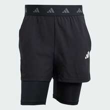 Adidas 男士 GYM+ 二合一梭织短裤 JE5665 - 黑色 - 查看 1
