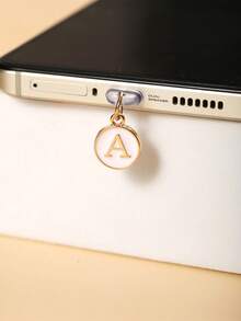 1pc 26 Letters Platinum Color Double-Sided Consistent Alloy Metal Plated Pendant, Transparent Silicone Phone Earphone Tablet Kindle Dust Plug Pendant Accessory, Mobile Charging Port Decor Ornament, Suitable As Small Gift, Waterproof And Anti-Dust Compatible With IPhone Lightning/Type-C And Other Android/Apple 17/16/15 Series Mobile Phones - Type C - View 4