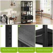 Bookcase, 7 Tier Bookshelf With Drawers, Floor Standing Book Shelf, Shelving Unit Storage Rack With Steel Frame, Black -By GeoTower - Black - View 5