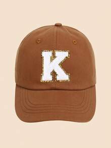 1pc Solid Caramel Color Letter Decor Baseball Cap, For Girls Ages 1-5 Years Old, Suitable For Spring/Summer Everyday Casual Wear - Caramel - View 47