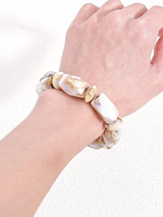 1 pièce Bracelet fait à la main de perles en résine avec textures naturelles, accessoire personnalisé élégant et , cadeau pour femmes