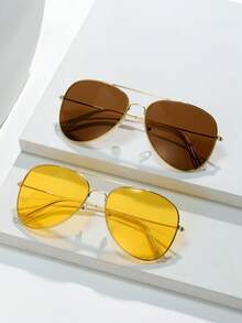 2 chiếc kính thời trang Unisex gọng kim loại phong cách cao bồi cổ điển thập niên 90, màu vàng nhìn ban đêm + nâu cà phê, thích hợp cho kỳ nghỉ, đi làm, nhiều dịp ngoài trời khác nhau, lễ hội mùa hè, nhạc rock, hòa nhạc rap, rave, lễ hội âm nhạc, lễ hội bãi biển, trình diễn ánh sáng cho kỳ nghỉ bãi biển mùa hè, ngoài trời, du lịch - Vàng - Xem 2