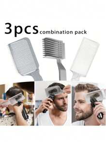 3 Piecesprofessional Hairdressing Comb Set - Heat-Resistant, Ideal For Men's Salon Styling - Curved Positioning Comb, Flat Top Comb, Precise Styling Barber's Comb, Suitable For Cutting, Pompadour And All Men's Hairstyles, Curved And Flat Comb For Men's Salon Styling, Large Comb For Normal Hair