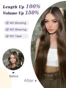 接发，长直发夹式接发合成接发耐高温，5 夹柔软厚实女士假发适合日常佩戴（浅棕色） - Light Brown - 查看 6