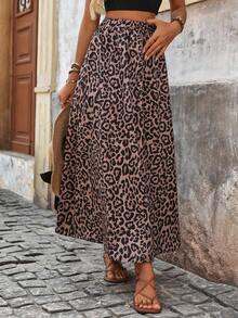 Women's Leopard Print Long Skirt, Casual Holiday Style Spring - Multicolor - View 4