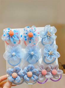 10pcs/Set Cute Mesh Flower Hair Ties With Bowknot, Hair Accessories Ponytail Holder Hair Elastic Hair Rope