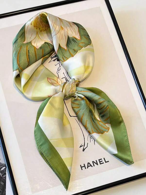 1 pieza Pañuelo de bolsillo de moda con estampado para damas, pañuelo de poliéster que se puede usar como pañuelo, cinta para el cabello, diadema, ideal para complementar tu look diario