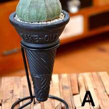 Cement Flower Pot, Ice Cream Shaped Iron Art Succulent/Air Plant Planter, Nordic Style Desktop Greenery Pot, Cute &