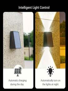 1pc 2 LED Solar Light, Outdoor Atmosphere Wall Lamp, Up And Down Light Control Fence Light For Garden, Street, Balcony, Yard, Garage, Corridor Decor