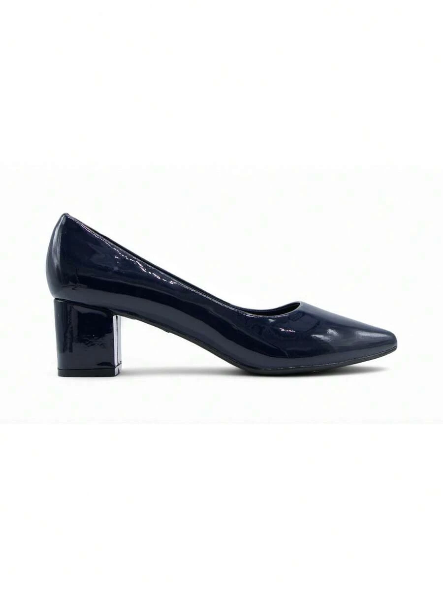Women's Classic Elegant Block Heel Pumps - Navy Blue - View 1