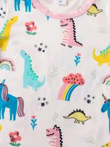 BrownBark 6 قطع/مجموعة ملابس كاجوال للبنات، ملابس علوية بطبعة ديناصور+توب أكمام قصيرة+شورت كاجوال، ملابس منزلية مريحة للأطفال