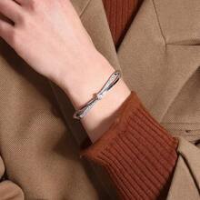 1pc Minimalist Fashion Rhinestone Cross Design Bracelet, Versatile For Personalized, Casual, Holiday, Gifting To Friends, Graduation - Silver - View 2