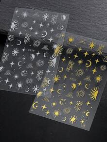 2/8/16pcs Gold & Silver Foil 3D Embossed Moon, Sun, Snake, Star, Mythology Eye Nail Art Stickers, Melbourne Style, Self-Adhesive, Suitable For Women & Girls Fashion DIY Manicure Nails Nail Supplies - Multicolor - View 14