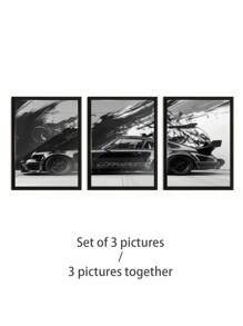 3Pcs/Set, Optional Frame, High Quality Print Painting, Retro Style, Sports Car, Nostalgia, Car Lovers, Wall Art Poster, Home Decoration, Suitable For Living Room, Sofa, Bed, Hallway, Bedroom, Bathroom, Office, Perfect Art Gift, PVC Rigid Pipe Safety Packaging ,Wall Art With Frame