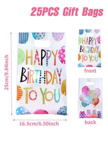 10/25/50 件彩色生日快乐主题礼品袋、气球和礼物图案礼品包装袋、双面不同图案的手提袋、礼品包装袋、储物袋、生日派对礼品袋、1 岁生日派对装饰、生日派对用品、婚礼用品、新娘送礼会礼品、迎婴派对用品、性别揭秘派对装饰、节日派对用品 - 生日 - 查看 4