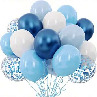 38 Pieces Of Blue And White Balloon Sets, Including Blue Metal And Colorful Confetti Balloons, Suitable For Gender Reveal, Birthday, Adult Wedding, Bachelorette Decoration.