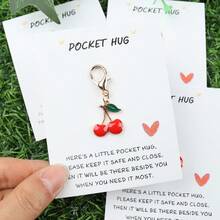 Charming Cherry Pendant Keychain With Pocket Hug Card - "Please Keep It Safe And Close, It Will Be There Beside You When You Need It Most" - Ideal For Birthdays, Weddings, Valentine's Day, Easter, Graduation, Mother's Day, Father's Day - Inspirational Gift, Mini Keepsake, Alloy Material, Keychain Gift|Charming Pendant| Alloy, Cherry Gifts - Red - View 1