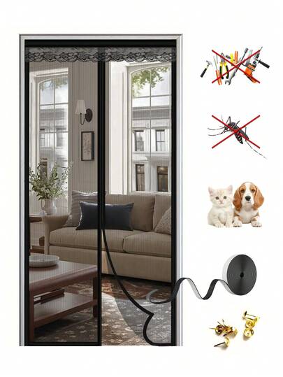 1pc Magnetic Screen Door, Mesh Door, Bug Net Door, Durable, Pet/Child Friendly, Fits Front Doors And Sliding Doors