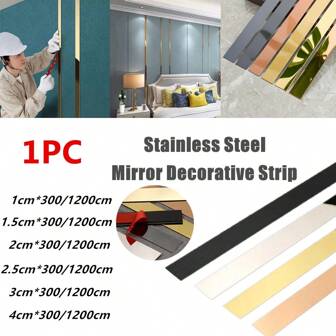 1 Pieza Tira decorativa de acero inoxidable con espejo, tira metálica plana decorativa para fondo, pared, techo, borde, aleación de titanio autoadhesiva - Grosor de 0.8mm Longitud de 300/1200cm
