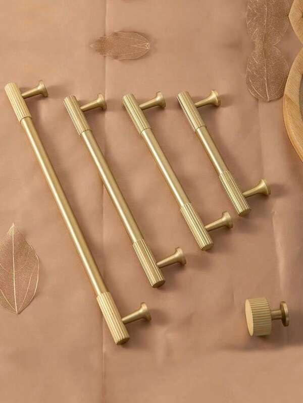 1pc French Luxurious Copper Gold Stripe Pull Handle, Suitable For Drawers, Shoe Cabinet, Entrance, Cabinets, Wardrobe, Door Knobs, Vanity, High-End Brass Material, Luxury Style, Screws Included.