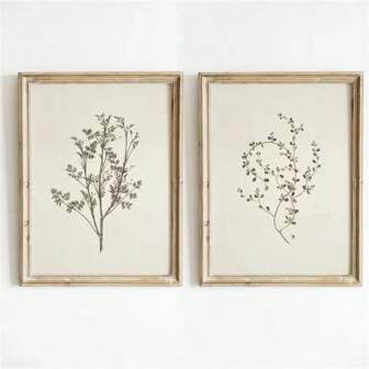 1 pieza/2 piezas Arte de pared moderno Pintura en lienzo Patrón de flores y hierba minimalista bohemio Pósteres e impresiones para decoración del hogar Sala de estar Dormitorio Oficina Decoración de fondo Diseño de pared Cuadros Regalos originales sin marco