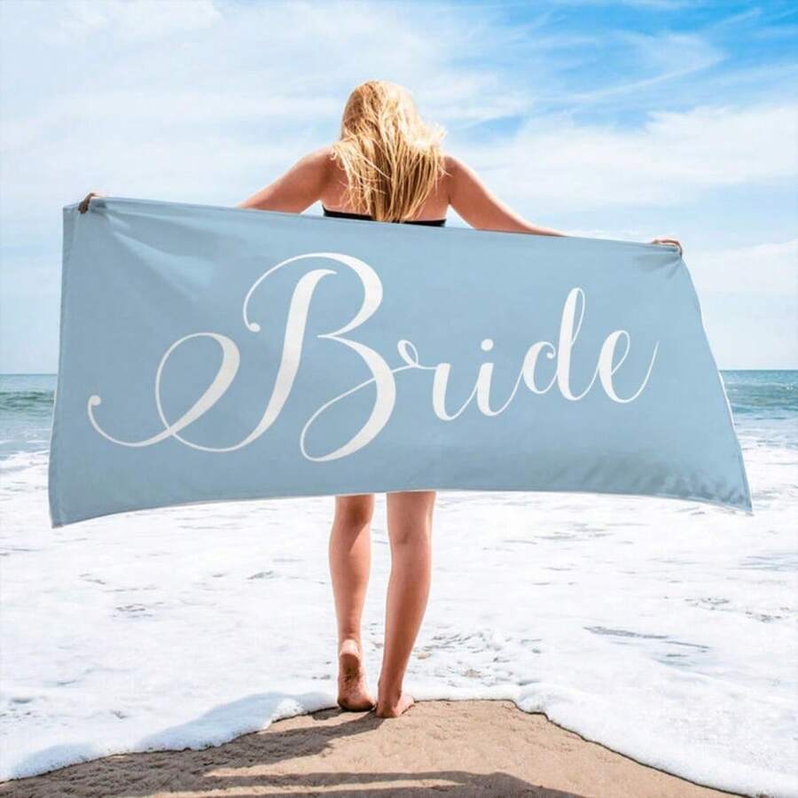 29X58in Personalized Bride Beach Towel, Summer Beach Blanket, Pool Swim Shower Bath Towel, Summer Vacation Towel, Wedding Gift Holiday Bathroom Decor Travel Essentials Travel Accessories Beach Essentials