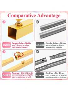 1Set Heavy-Duty Background Stand With Base, Gold Portable Adjustable Tube And Hanging Background Stand Kit, Square Metal Arch Party Frame, Suitable For Wedding Venue Decoration, Birthday, Party And Banquet Decoration Props, Holiday Decoration Outdoor Balloon Holder