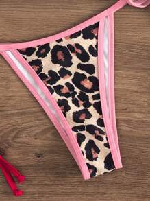 Women's Halter Neck Backless Leopard Print Patchwork Bikini Top And Bottom Casual Suit Summer