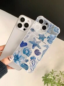 Custodia per telefono a prova di caduta, resistente all'acqua e ai graffi, con elementi marini come cavalluccio marino e tartaruga, adatta per Apple iPhone 16 Pro Max/11/12/13/14 Plus/15 Pro, con scomparti per carte di credito - Multicolore - Visualizzare 4