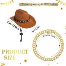 2pcs Western Cowboy Chain Collar Porch Goose Outfits For 23"/ 17'' Lawn Cement Goose Statue Clothes Cowboy Hat With Chain Collar