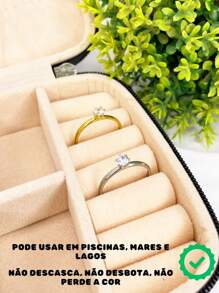 Anel Solitário Fino Delicado Zircônia Formato Diamante Brilhante Prata Dourado Aço Inox Aliança