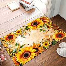 1pc Sunflower Pattern Area Rug, Living Room Floor Mat, Office Pad, Suitable For Drip Mat, Coffee Mat, Living Room, Bedroom, Bathroom, Kitchen, Home Decor, Indoor Decoration, Room Accessories - Yellow - View 2