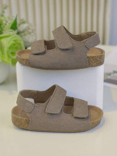2025 Summer Soft Cork Adjustable Hook And Loop Closed Toe Beach Sandals, Korean Style Strap Sandals For Girls