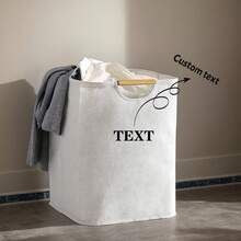 1pc Customized Text Name Home Linen Foldable Handheld Laundry Basket - Beige - View 1