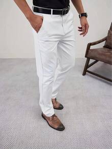 Men's Solid Color Business Formal Trousers, Straight-Leg Business Suit Pants, Suitable For Outdoor Casual And Formal Occasions All Year Round
