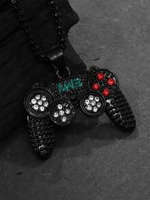 1件时尚水钻游戏手柄吊坠项链，未镀层合金链，时尚游戏派对配饰，生日礼物 - 彩色 - 查看 6