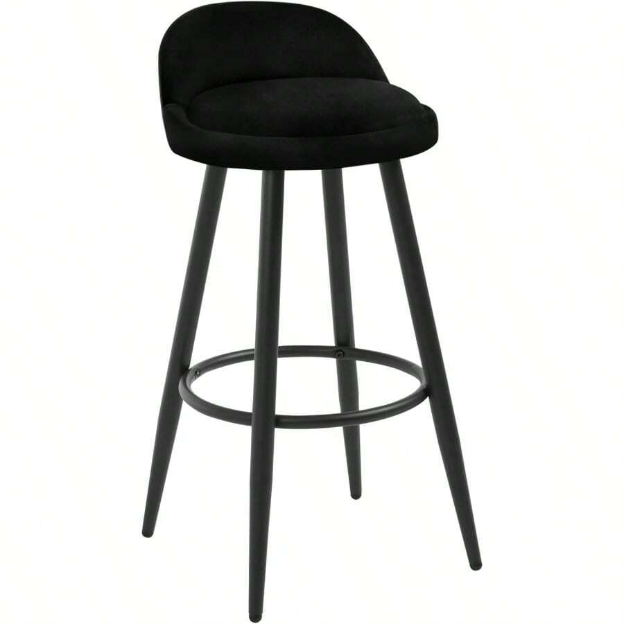 Bar Stool, Breakfast Barstool, Kitchen Island Counter Stool With Low Back And Footrest, Velvet Stool, Metal Frame, Black - Black - View 1
