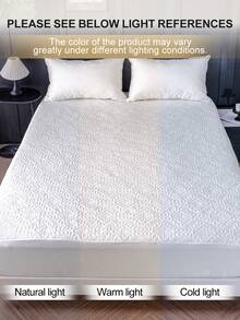 1pc Waterproof Fitted Sheet, Bedding, Mattress Protector, Christmas Decorations, Fall Decor, Halloween Decor, Mattress Cover, Room Decor, Dustproof Non-Slip, For All Season, Soft Comfortable Breathable Bedding Set With Deep Pocket, For Bedroom, For Guest Room, For School Dorm, Dustproof Bedspread, Made Of Soft And Breathable Fabric, Washable - 白色 - 查看 8