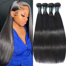 Brazilian Straight Bundles Human Hair 26 28 30 32 Inch 12A 100% Unprocessed Virgin Human Hair Weave 4 Bundles Each Pack Natural Black Color (Natural Black Straight 4 Bundles, 26 28 30 32) - Natural Black - 查看 1