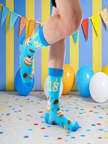 5/1 Pair Men Mid-Calf Socks With Cake Design, Letter And Number Graphic, Comfortable Casual Socks, Birthday Gift For 18/21 Year Old Boy,Suitable For All Seasons, Best Birthday/Christmas Gift For Son,Dad,Male Friends - Multicolor - View 11
