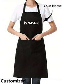 1/2pcs Customized Black Kitchen Cooking Apron, Modern Polyester Oil-Proof Apron, Black Kitchen Apron, Polyester Apron, Suitable For Garden, Kitchen And Housework, Perfect For Home, Restaurant And Kitchen Cooking, Creating A Warm Home Atmosphere. - Multicolor - View 3
