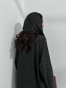 1pc Fashion Simple Metallic Black Leopard Print Solid Color Robe Abaya Cardigan Gown, Elegant For Daily Wear And Festivals, Modest Kaftan