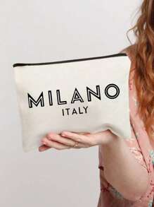 Printed With Letters MILANO Multi Functional Canvas Bag, Makeup Bag - Lightweight And Odorless Polyester Travel Wash Bag,Portable Makeup Bag, Perfect Travel Organizer For Cosmetics And Stationery, Canvas Bag,Fashionable Multifunctional Makeup Bag, Mother Makeup Bag, Travel Essentials, Dormitory Supplies, Bathroom Storage, Jewelry Storage, Lip Oil And Cosmetics Storage Bag School Supplies Pouch Make Up Bag Holiday Essentials,Mother's Day Gift