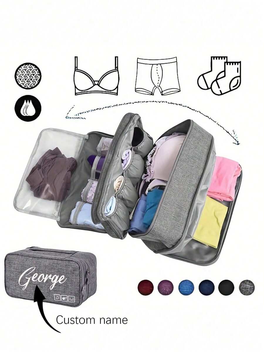 Bolsa de almacenamiento de ropa interior de viaje personalizada con nombre, organizador portátil de artículos de tocador, lencería, organizador de viaje para bolsa de cosméticos, estuche de maquillaje, organizador de maquillaje de gran capacidad, para lápiz labial, pinceles, cuidado de la piel, teléfono móvil, monedas, artículos pequeños, para el hogar, regalo, vacaciones y festival de Halloween Navidad de uso multifuncional, con vibras bohemias - Multicolor - Ver 1