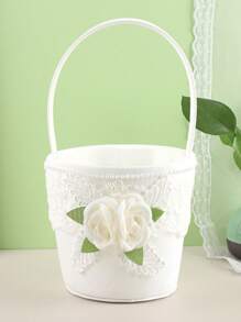 1 pieza Canasta grande para niña de las flores para bodas, canasta de boda de hadas, canasta de pétalos de marfil, confeti, dulces, suministros para fiestas, canasta de frutas, decoración del hogar, regalos, decoraciones de cumpleaños, decoraciones de fiesta, decoraciones de despedida de soltera, verano, playa, regreso a la escuela, suministros escolares, decoración de habitación