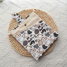 1pc Cute Cat Canvas Backpack, Washable, Canvas Material, With Front Tool Pouch, Ideal For Book Lovers, Multifunctional Tool Bag - Single Piece - View 11