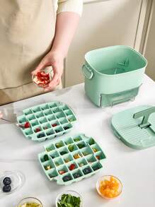1 pieza Molde de cubitos de hielo de PET con interruptor de liberación con un solo toque, dos opciones de color clásico, asa de transporte conveniente en la tapa, extracción de hielo sin esfuerzo, perfecto para uso doméstico y actividades al aire libre, ideal para cócteles y bebidas refrescantes